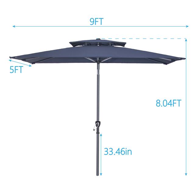 VredHom 9 x 5 Ft Outdoor Rectangular Market Umbrella with Double Top