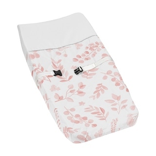 Blush Pink and White Floral Leaf Girl Changing Pad Cover Boho Chic Bohemian Watercolor Botanical Flower Woodland Tropical Garden