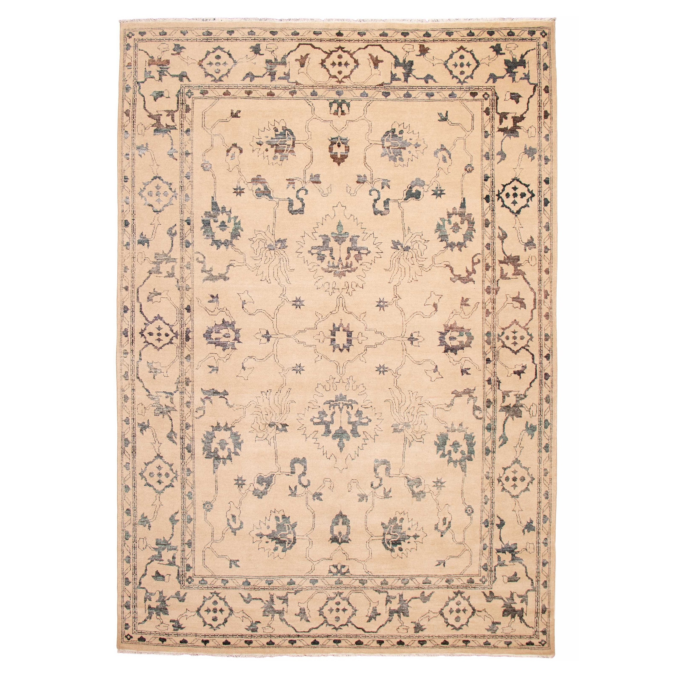 ECARPETGALLERY Hand-knotted Finest Oushak Ivory Silk, Wool Rug - 9'9 x 14'2
