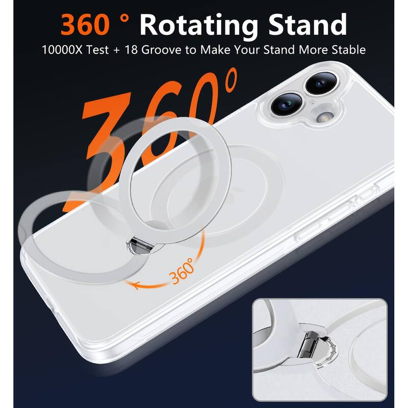 iPhone 16 360° Adjustable Stand Compatible with MagSafe, Translucent Cover with Magnetic Ring Case Non-Slip and Shockproof