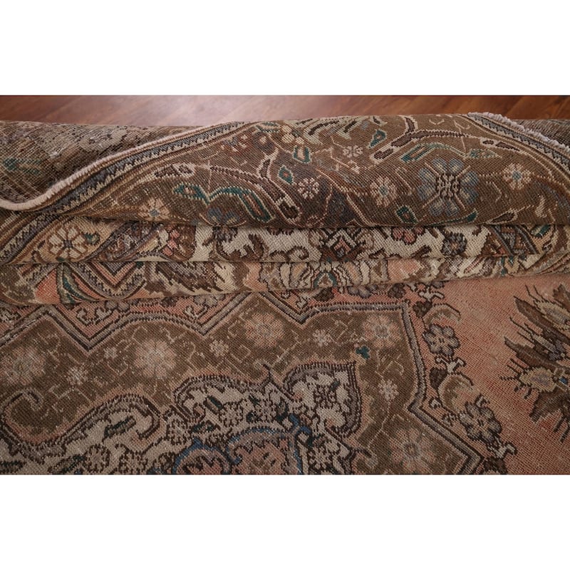 Distressed Tabriz Persian Vintage Rug Hand-Knotted Wool Carpet - 9'5" x 12'3"