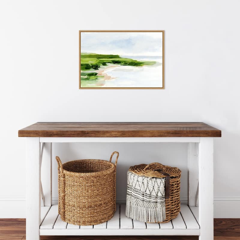 Blush Sandy Beach I by Ethan Harper (23 x 16 in.), Framed Canvas Wall Art Print - Sylvie Maple