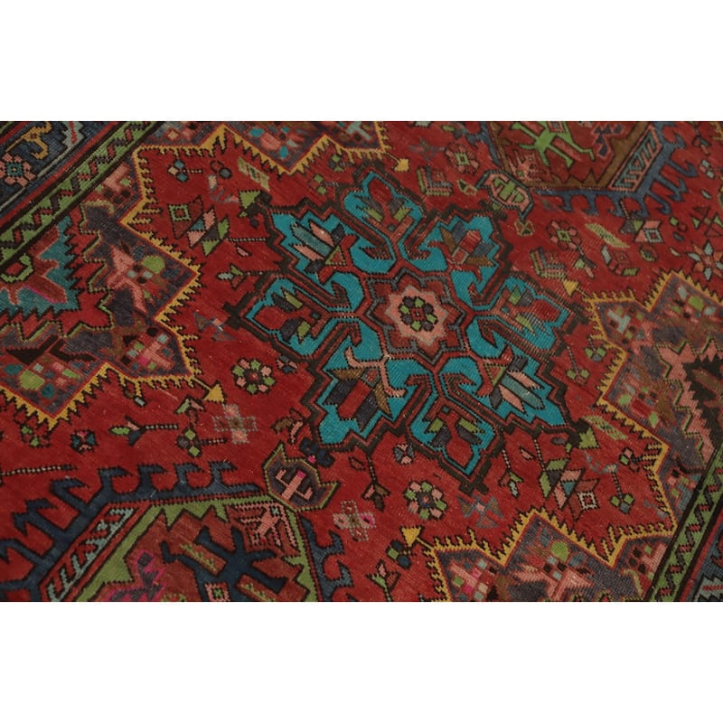 Hand Knotted Oriental 100% Wool Carpet Traditional Geometric Red Tabriz Runner Rug - 14' 11'' X 3' 8''