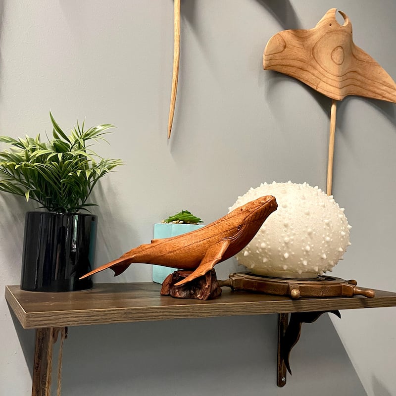 Hand Carved 11.75" Humpback Whale Wood Sculpture Nautical Decor On - 5.75 X 11 X 4 inches