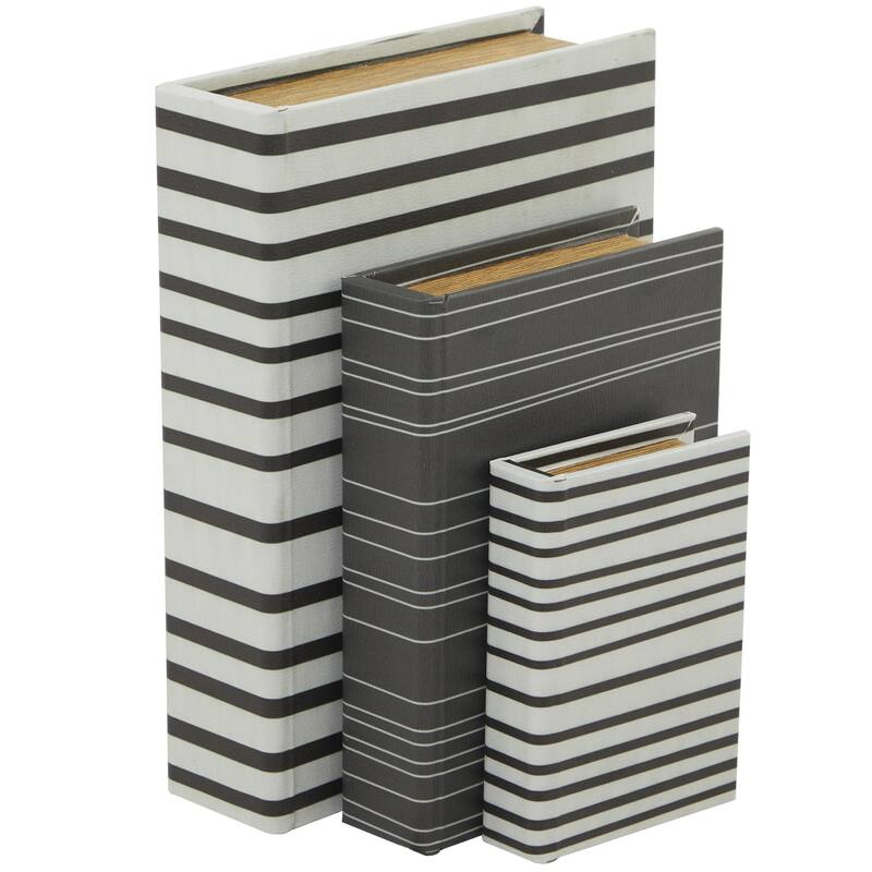 Faux Storage Book Decorative Box - Set of 3 Dark Brown, Gray, Cream, Beige, Multi Colored, Blue, White - Roche River Decor