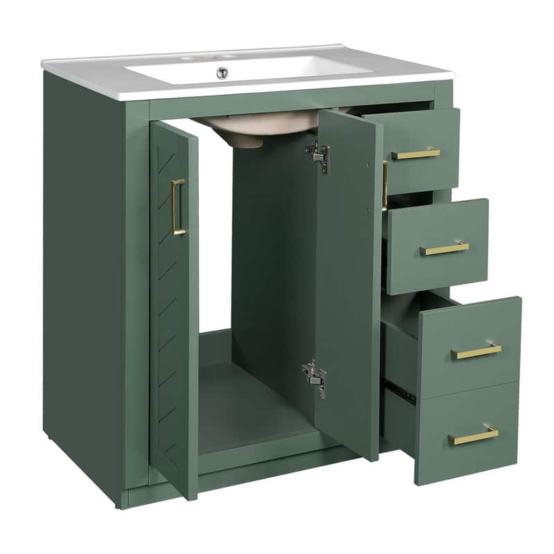 Freestanding 30" Bathroom Vanity with Ceramic Sink, 3 Drawers& Soft Closing Doors