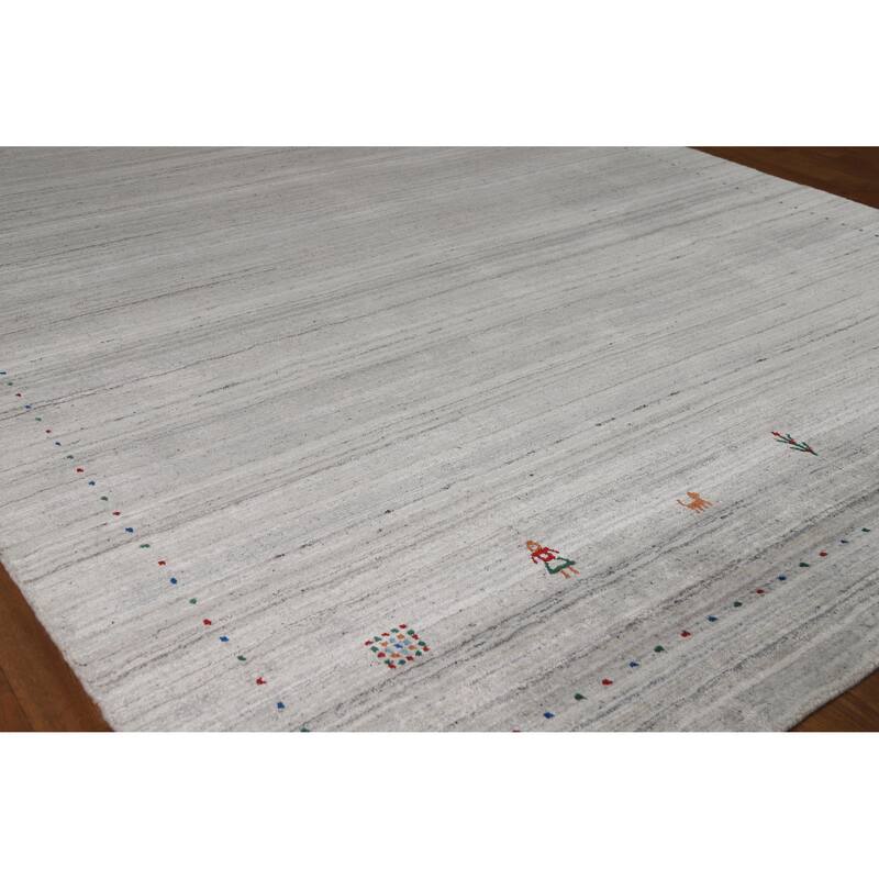 Hand Knotted Oriental 100% Wool Carpet Tribal Stripe Beige & Ivories Gabbeh Area Rug - 9' 3'' X 6' 2''