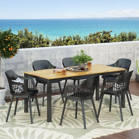 Lorena Outdoor Wood and Resin Outdoor 7 Piece Dining Set by Christopher Knight Home