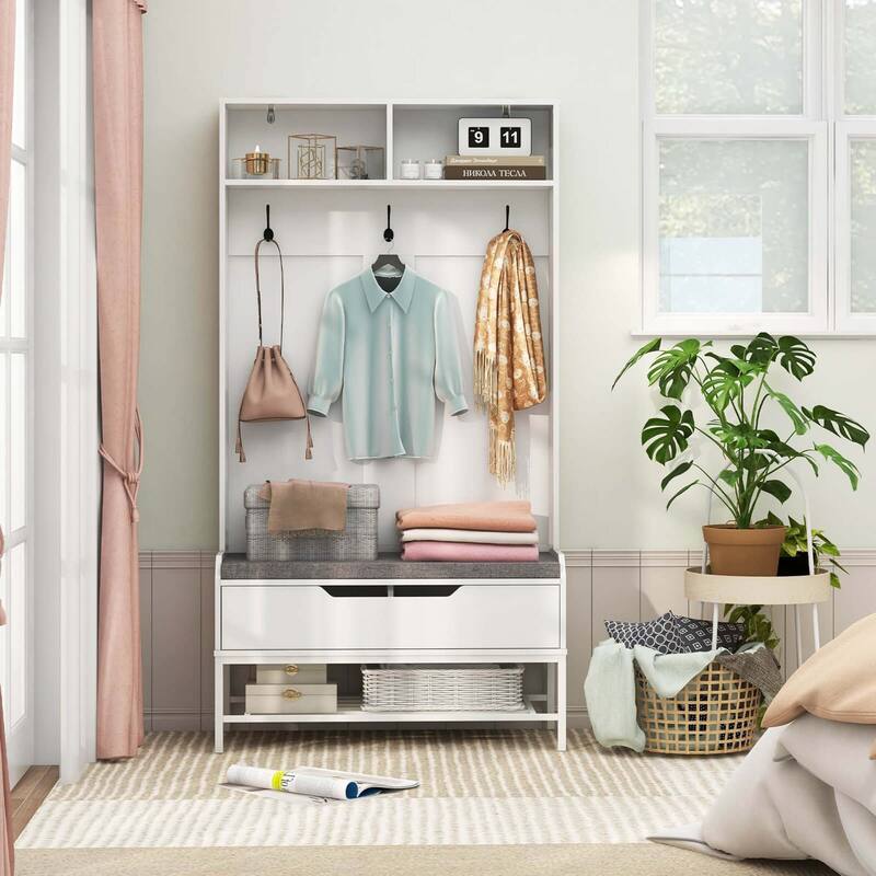 Costway 69" Tall Hall Tree with Seat Cushion Open Compartments Hooks - See Details