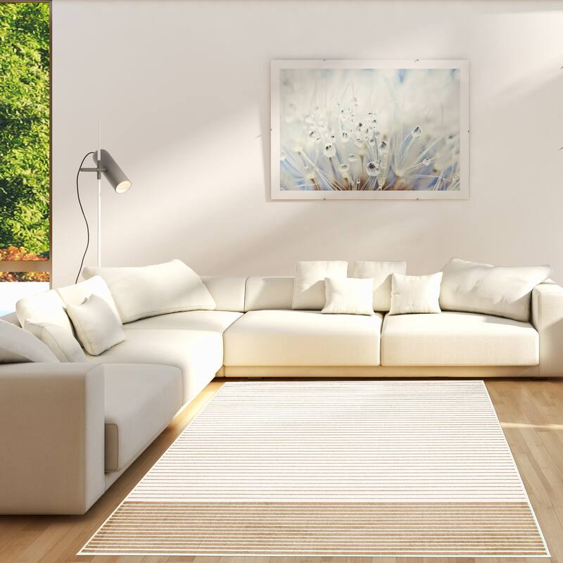 ECARPETGALLERY Madison White/Tan Modern & Contemporary Rug