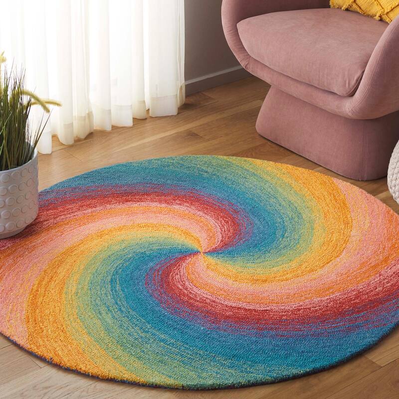 SAFAVIEH Handmade Novelty Vasila Swirl Wool Rug - Blue/Gold - 6' Round
