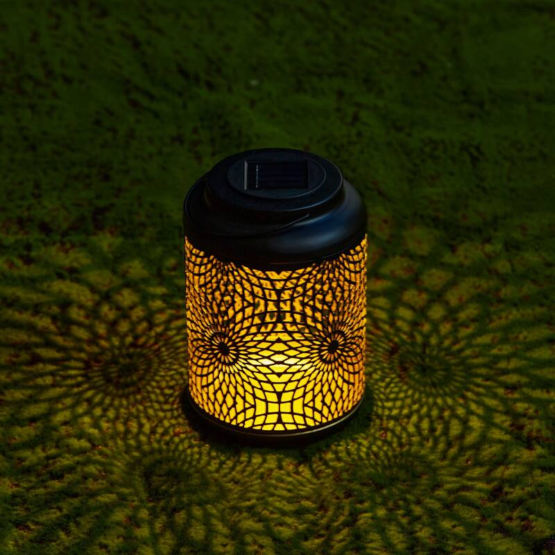 Glitzhome Set of 2 Metal Cutout Solar LED Outdoor Waterproof Hanging Lanterns