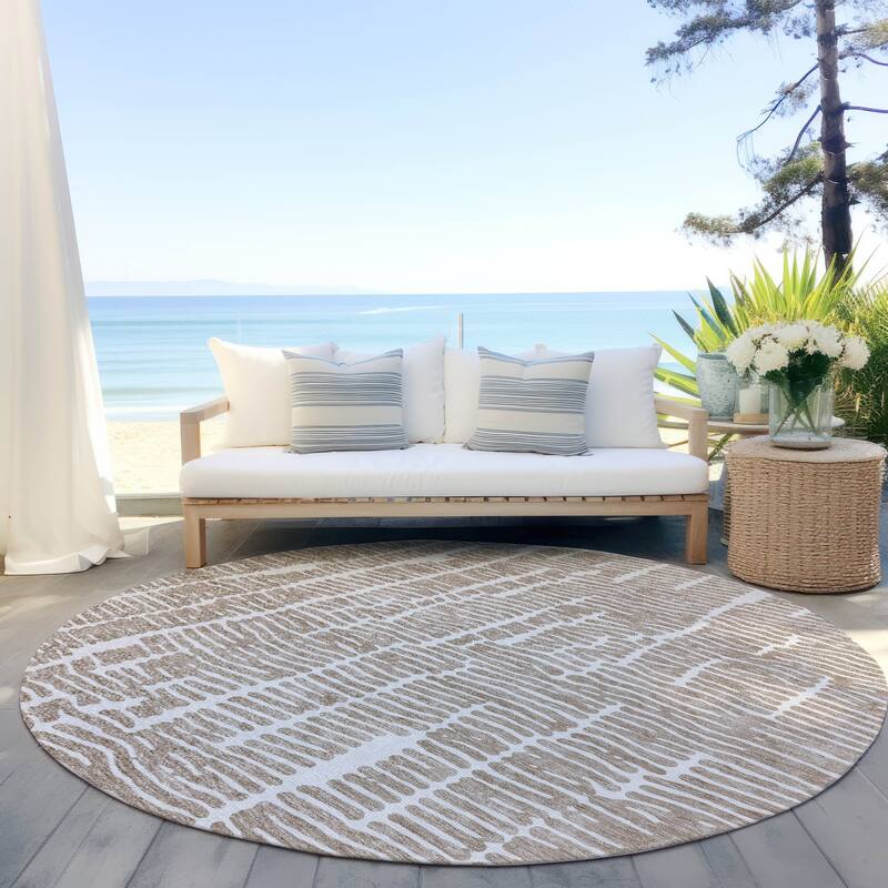 Machine Washable Indoor/ Outdoor Chantille Modern Abstract Rug - Brown - 8' x 8'