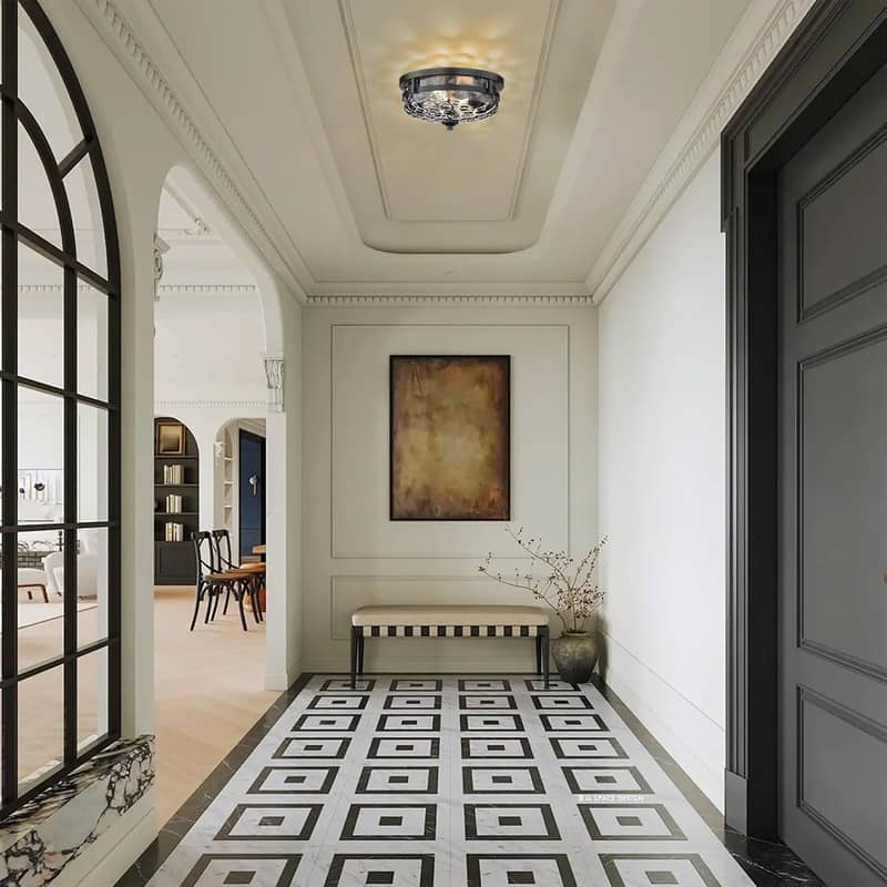 2 Light fixtures lights black semi mount flush light metal ceiling light