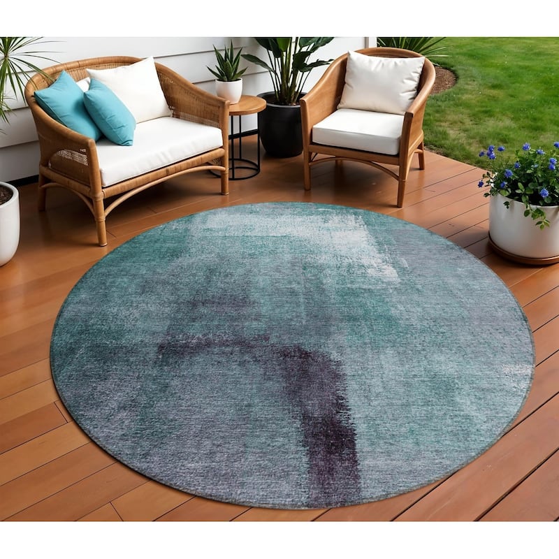 HomeRoots Abstract Transitional Rectangle Outdoor Rug - 8' Round