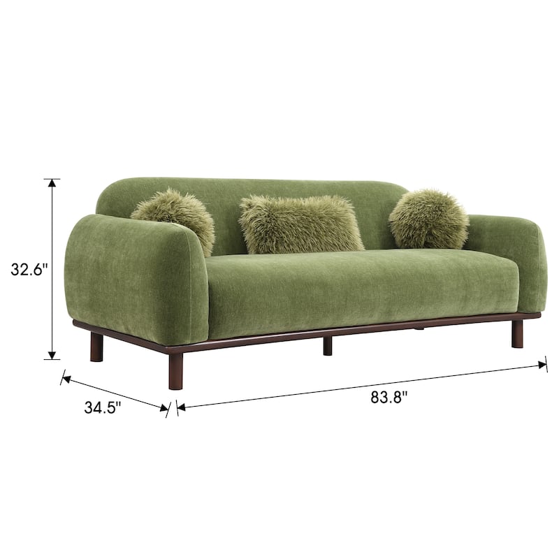 84" Mid-Century Chenille Round Arm Sofa with 3 Pillows