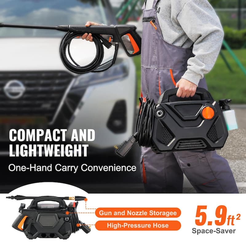 Black 2150 PSI Electric Pressure Washer, 1500W High Pressure Cleaner with 5 Nozzles and 35ft Cord