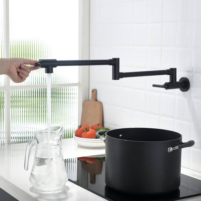 Wall-Mount Commercial Kitchen Folding Faucet Pot Filler Faucet - Black