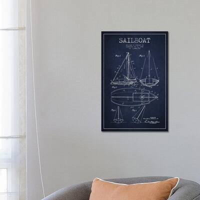 iCanvas "Sailboat Navy Blue Patent Blueprint" by Aged Pixel Canvas Print