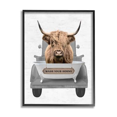 Stupell Wash Your Horns Cattle Framed Giclee Art Design by Lettered and Lined