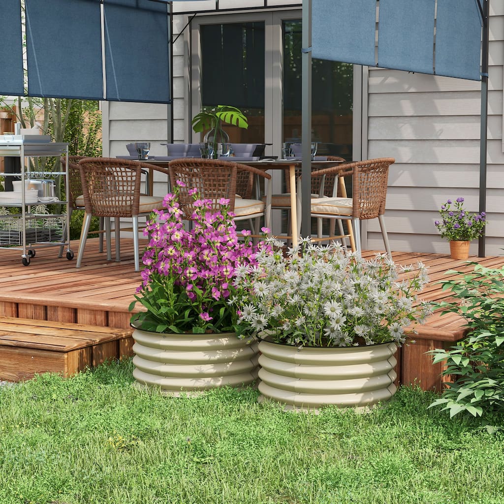 Outsunny Galvanized Raised Garden Bed Set of 2, Planters for Outdoor Plants with Safety Edging, Easy-to-assemble Stock Tanks