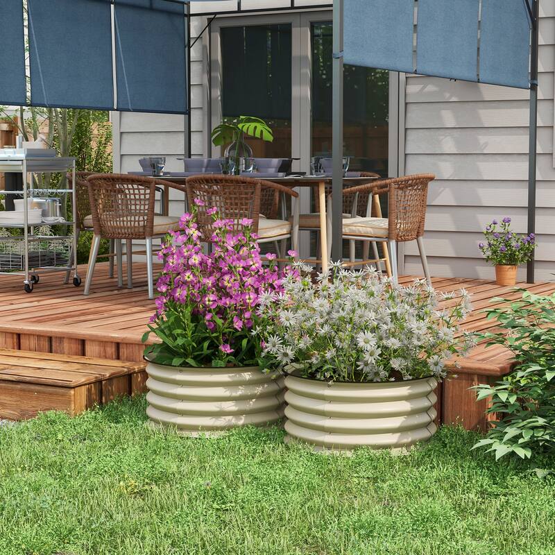 Outsunny Galvanized Raised Garden Bed Set of 2, Planters for Outdoor Plants with Safety Edging, Easy-to-assemble Stock Tanks - White