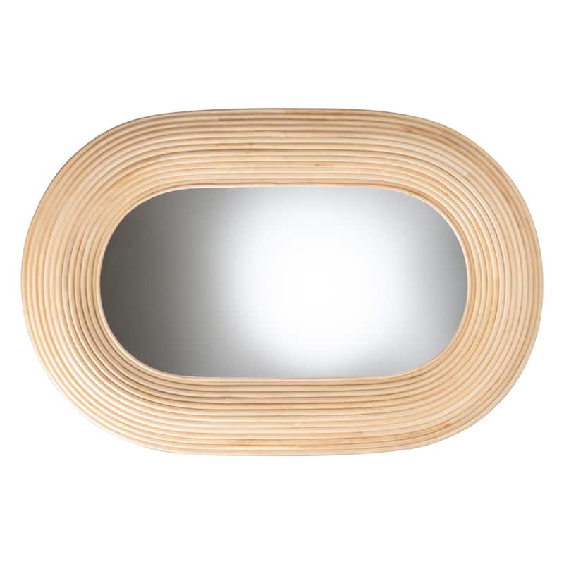Drucilla Modern Bohemian Natural Brown Rattan Oval Accent Wall Mirror