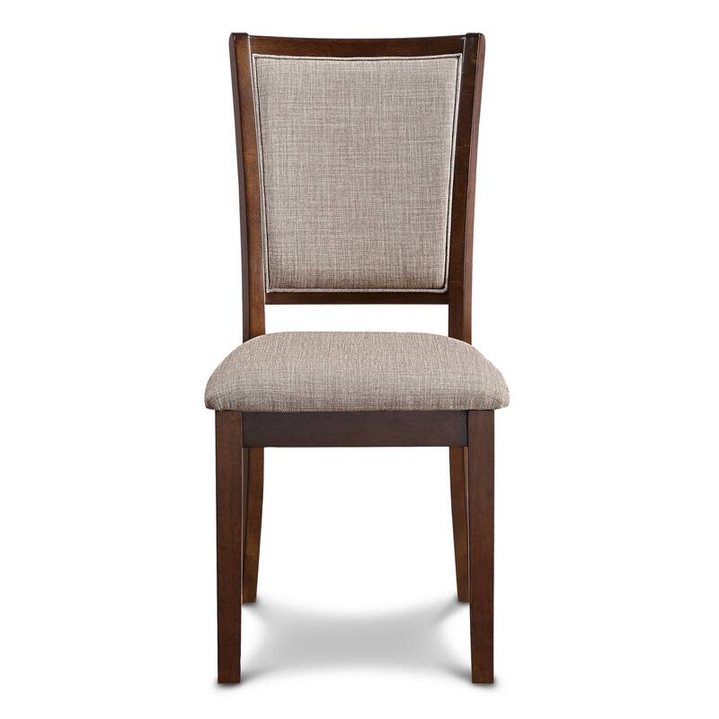 Han Dining Chair Set of 2, Light Brown Fabric, Cherry Brown Solid Wood
