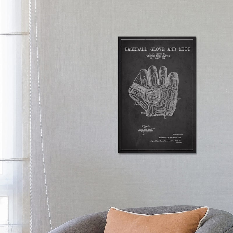 iCanvas "Baseball Glove Charcoal Patent Blueprint" by Aged Pixel Canvas Print - 26x18x1.5