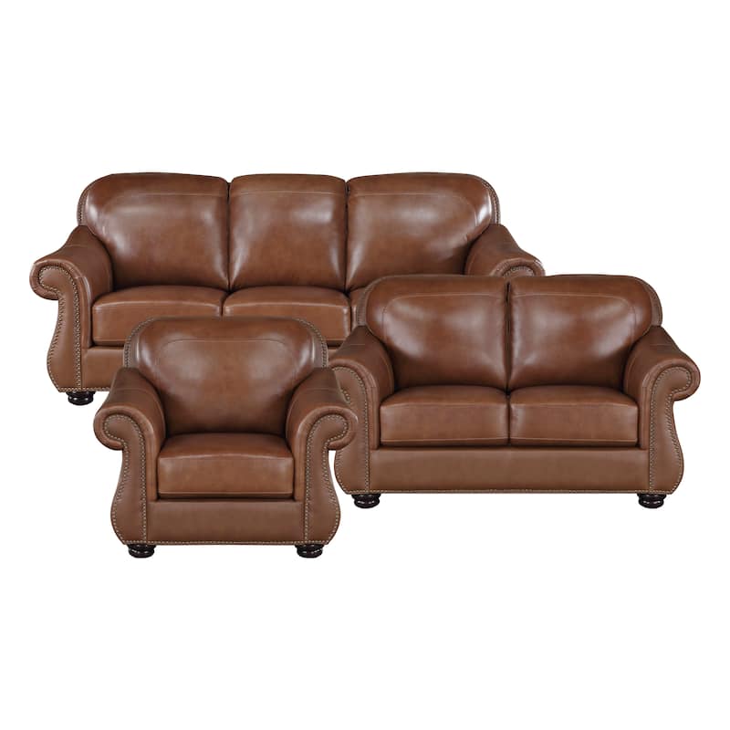 Fowler 3-Piece Leather Match Living Room Sofa Set - Camel Brown