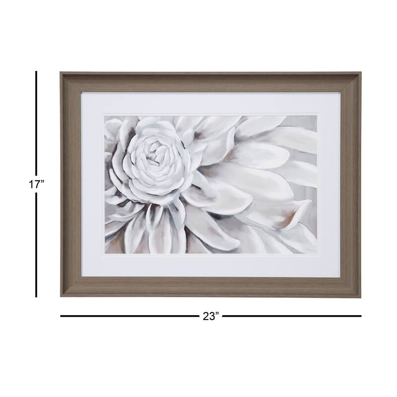 White Polystone Floral Home Wall Decor with Brown Frame