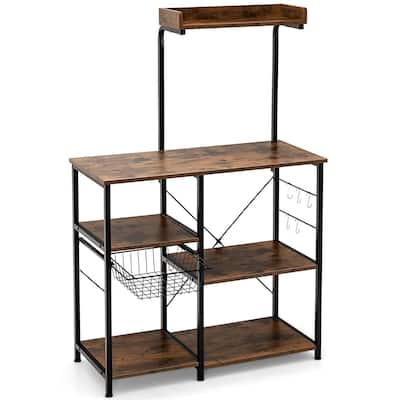 SUGIFT 4-tier Kitchen Baker's Rack with Basket and 5 Hooks