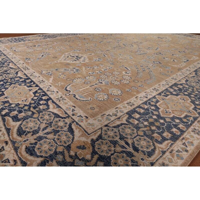 Vegetable Dye Floral Oushak Turkish Area Rug Hand-Knotted Wool Carpet - 9'3" x 12'5"