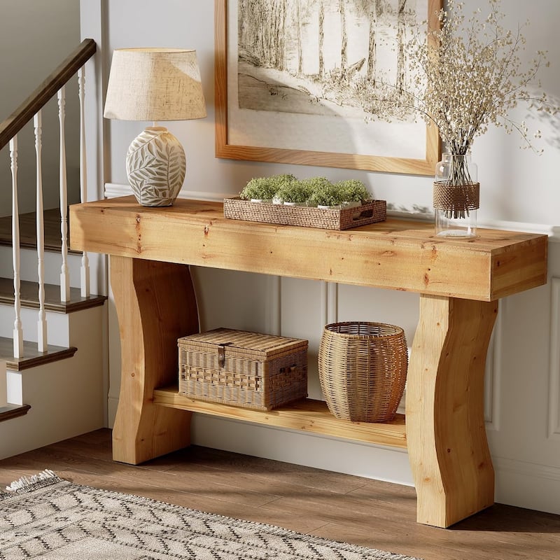 59-Inch Solid Wood Console Table for Entryway, Natural