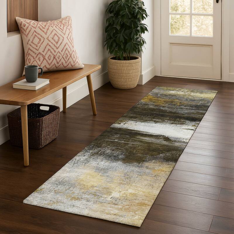 Premium Washable Super Soft Modern Abstract Mayfield Rug - Chocolate - 2'3" x 7'6"