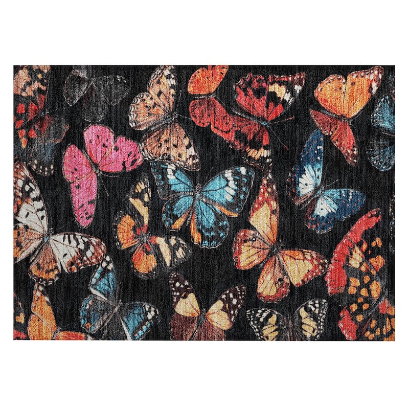 Machine Washable Indoor/Outdoor Butterflies Chantille Rug