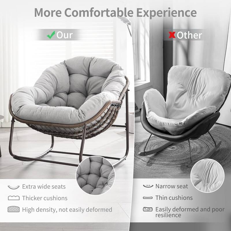 Outdoor rattan rocking chair, padded penguin rocking chair,lounge chair Outdoor for Front Porch,Living Room,Patio,Garden