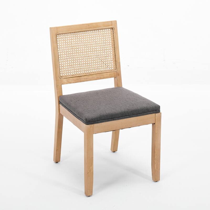 Farmhouse Rattan Dining Chairs Set of 2, Mid Century Modern Kitchen & Dining Room Chairs, Gray