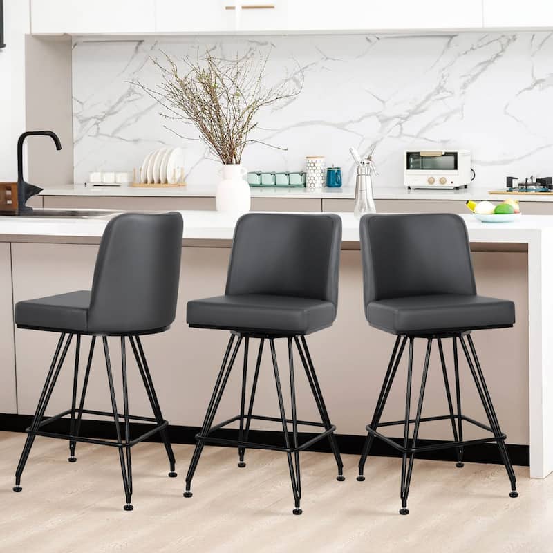 26" Leather/Velvet Swivel Counter Height Bar Stools - 38.2"H x 17.7"W x 19.1"D
