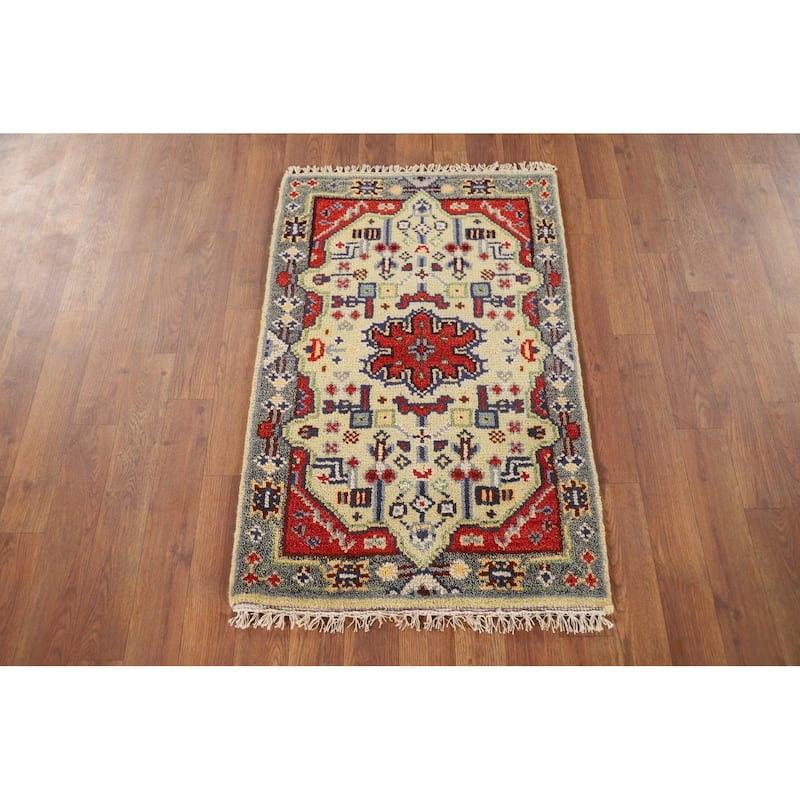 Geometric Kazak Indian Foyer Rug Hand-Knotted Wool Carpet - 2'0" x 3'0"