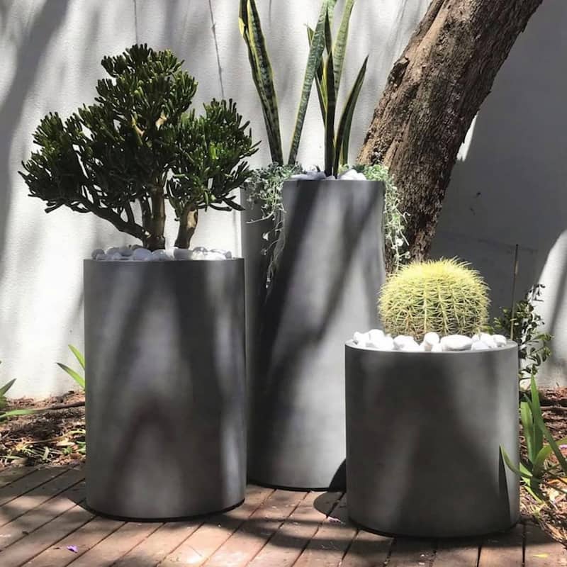 DreamPatio Fontana 10" dia x 19.7"H Fiberstone Cylinder Planter - 10" x 19.7"