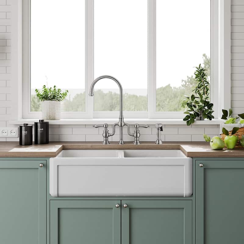 Reversible Fireclay Kitchen Sinks With Grid Three Edge Frame, Plain Front Apron