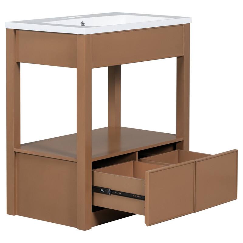 30" Bathroom Vanity with Sink Top, Open Storage Shelf and Two Drawers