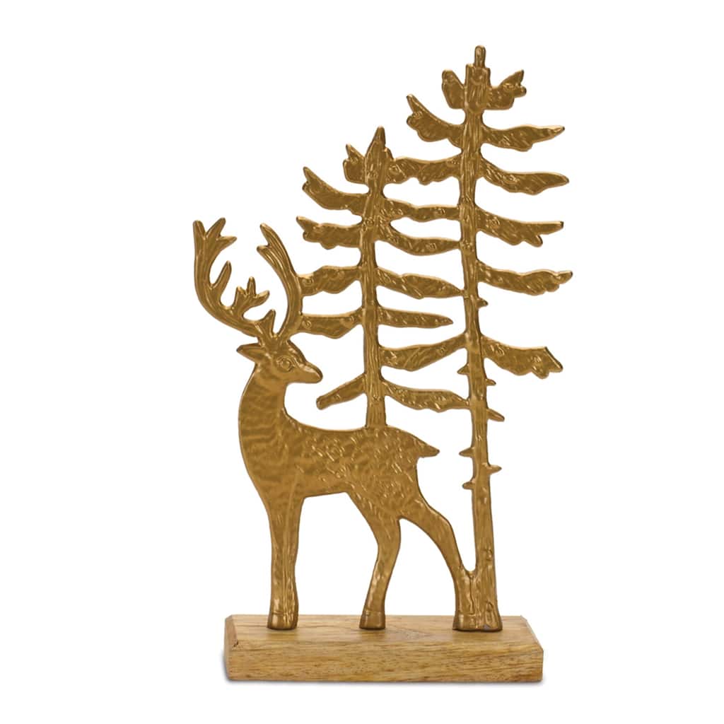 11.5" Tall Rustic Gold Deer Silhouette on Mango Wood Base for Winter Lodge and Cabin Style Decor - 6.5”L x 2”W x 11.5”H
