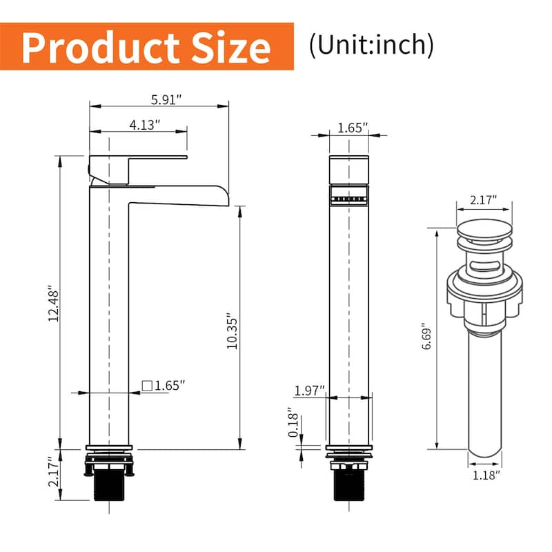 Waterfall Single Handle Bathroom Vessel Sink Faucet with Pop-up Drain 304 Stainless Steel 1 Hole High Tall Basin Vanity Taps