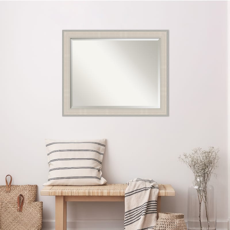 Cottage White Silver Beveled Wood Framed Wall Mirror - Cottage White Silver