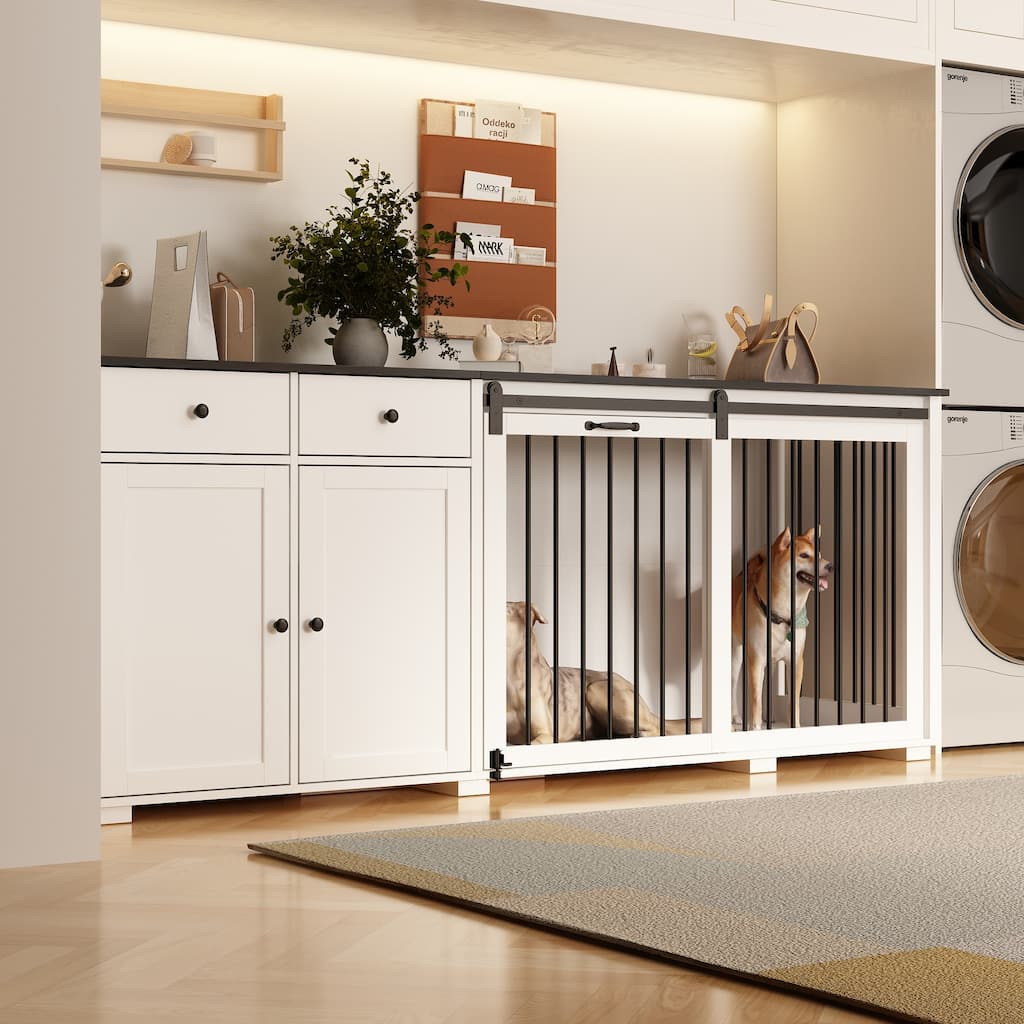 Storage Sideboard with Pet House Modern Home Essential in Black/White