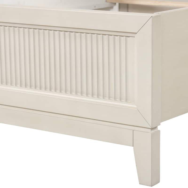 Furniture of America Irwin Antique White Solid Wood Panel Bed with LED Headboard