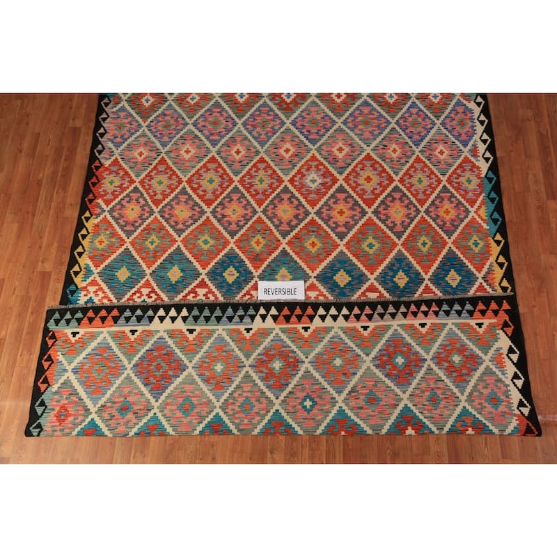 Trellis Kilim Oriental Area Rug Hand-Woven Wool Carpet - 8'2" x 11'2"