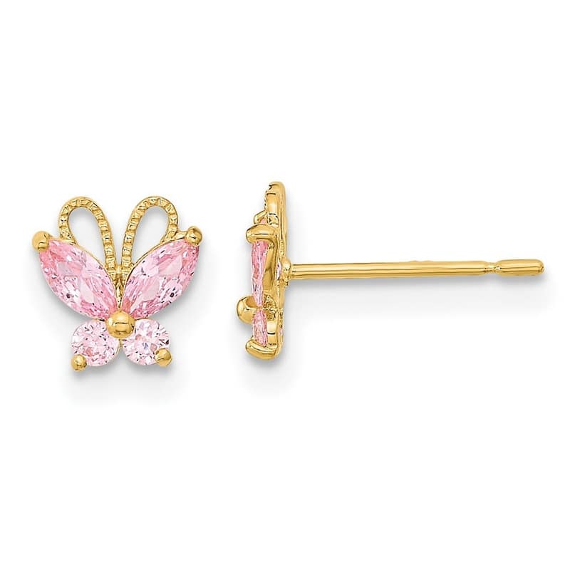 Curata 6.3mm 14k Madi K Kids Pink Cubic Zirconia Butterfly Post Earings